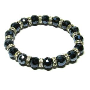 Stretch Bracelet Black Faceted Crystal Rhinestones